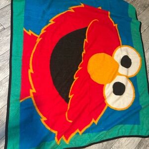 VTG 1990s BIG ELMO FACE BLANKET OWEN THROW KIDS SESAME Street